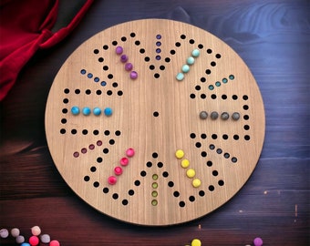 Aggravation Game Board, 10.5” Custom Laser Cut Wood Board with wood Marbles, Handmade Family Game Night Gift, Wooden Marble Game for Gamers
