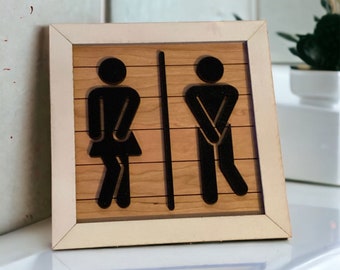 Lustiges Badezimmer Schild - humorvolles Toiletten Wanddekor - Restroom Wandbehang - lustige Badezimmer Menschen Silhouetten, lustige Badezimmer Kunst