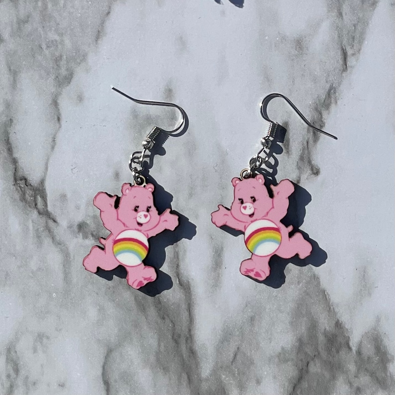 Care bear Earrings Choose Your color cheer, laugh a lot, love a lot, lucky, harmony, secret, funshine, share bear, bedtime, Care Bears Cheer Bear