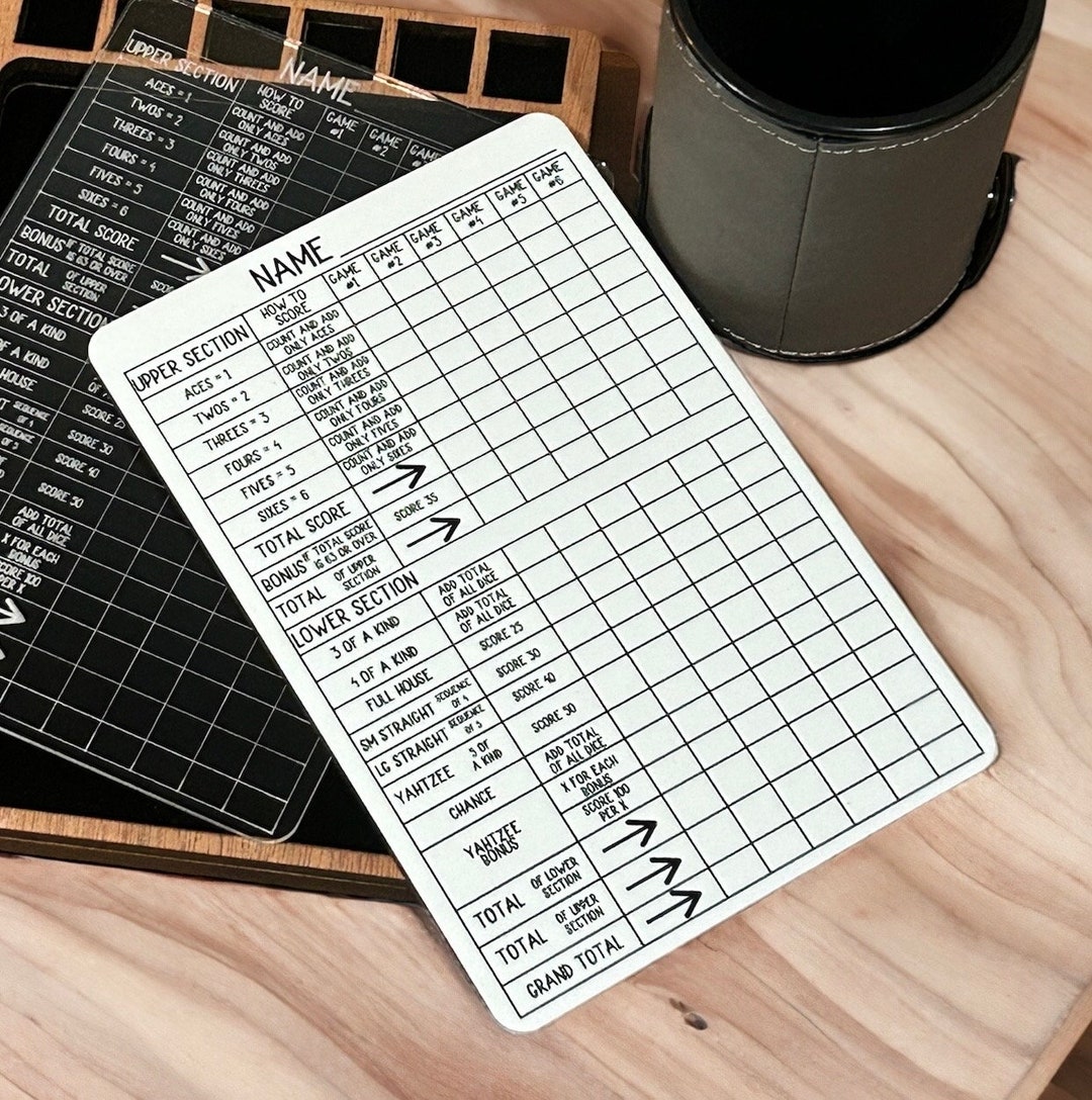 Dry Erase Scorecard for Yahtzee Dice Game, White Dry Erase Board or
