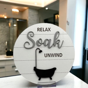 Relax Soak Unwind - Bathroom Sign - Round wall hanging - restroom decor - shiplap round - ship-lap style