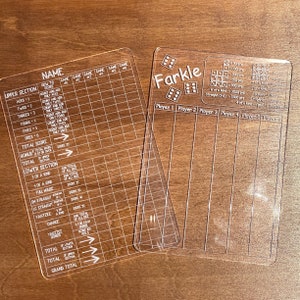 Acrylic Dice Game Score Card, Farkle, Yahtzee or Card Game Score Card, Hearts or Rummy, Scattergories, gift for anyone, family game night