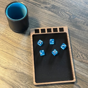 Dice Game, Dice Tray Wood, for Yahtzee, Farkle, D&D,  Dice and Cup optional, Wood Dice Tray, wooden game tray, velvet lined wood tray