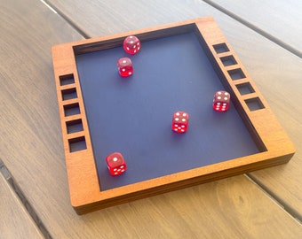 Large Wood and Leatherette Dice Tray for Yahtzee, Farkle, etc. FREE Personalization on leatherette optional