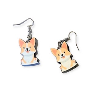 Corgi Earrings, Cartoon Corgi, Cute dog jewelry, pet lover gift, Pembroke Welsh Corgi, Corgi Gift, Corgi Lover, Corgiholic