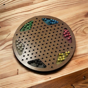 Chinese Checkers Game – 10.5” Custom Wood Board with 10mm Wooden Marbles – Handmade Family Game Night Gift – Collector Board Game