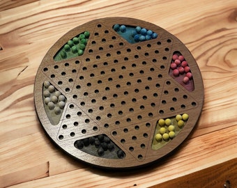 Chinese Checkers 10.5 inch custom wood board with 10mm wood marbles, gift for gamer, family game night, collector game board