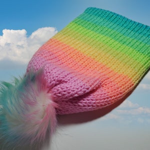 The TikTok Beanie! Rainbow Knitted Hat with Pom  *Small flaw on back - 10% discount applied!* beanie kaytedid tik tok pastel thetiktokbeanie