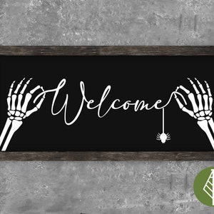 Bienvenue Halloween SVG, joyeux signe d’Halloween, décor de porche avant svg, décor de main squelette, fichier Cricut de fête d’Halloween * Téléchargement instantané *