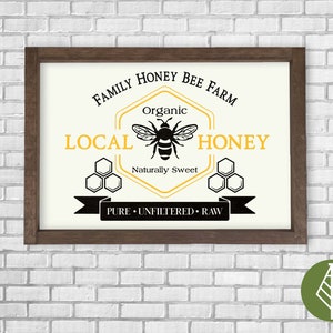 Lokalny miód SVG, projekt znaku rodzinnej farmy pszczół miodnych, grafika z pszczołami, wystrój ekologicznego miodu w stylu vintage, plik Cricut *Natychmiastowe pobranie*