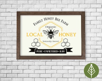 Lokal honung SVG, familjehonungsbigårdsskyltdesign, bigrafik, vintage bondgårdsdekor med ekologisk honung, Cricut-fil *Direkt nedladdning*