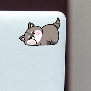 Squished Happy Racoon Vinyl Sticker -  cute sticker, animal sticker. Water Resistant sticker