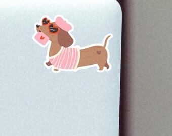Dachshund Love Vinyl Sticker - Valentine&#39;s Day, Cute Sticker, Kawaii Sticker, Wiener Dog, Water Resistant