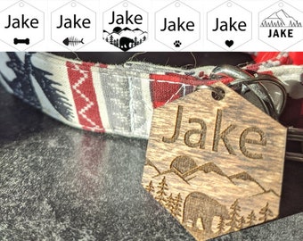 Personalized Wood Pet tag - Wood dog tag - Wood cat tag - Pet ID tag - Hexagon