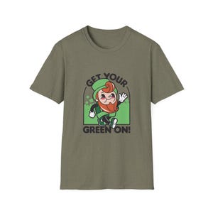 Get Your Green on St Patrick&#39;s Day T-Shirt, Irish Shamrock Tee, Clover Shirt, Lucky Charm Top, Unisex Softstyle Apparel