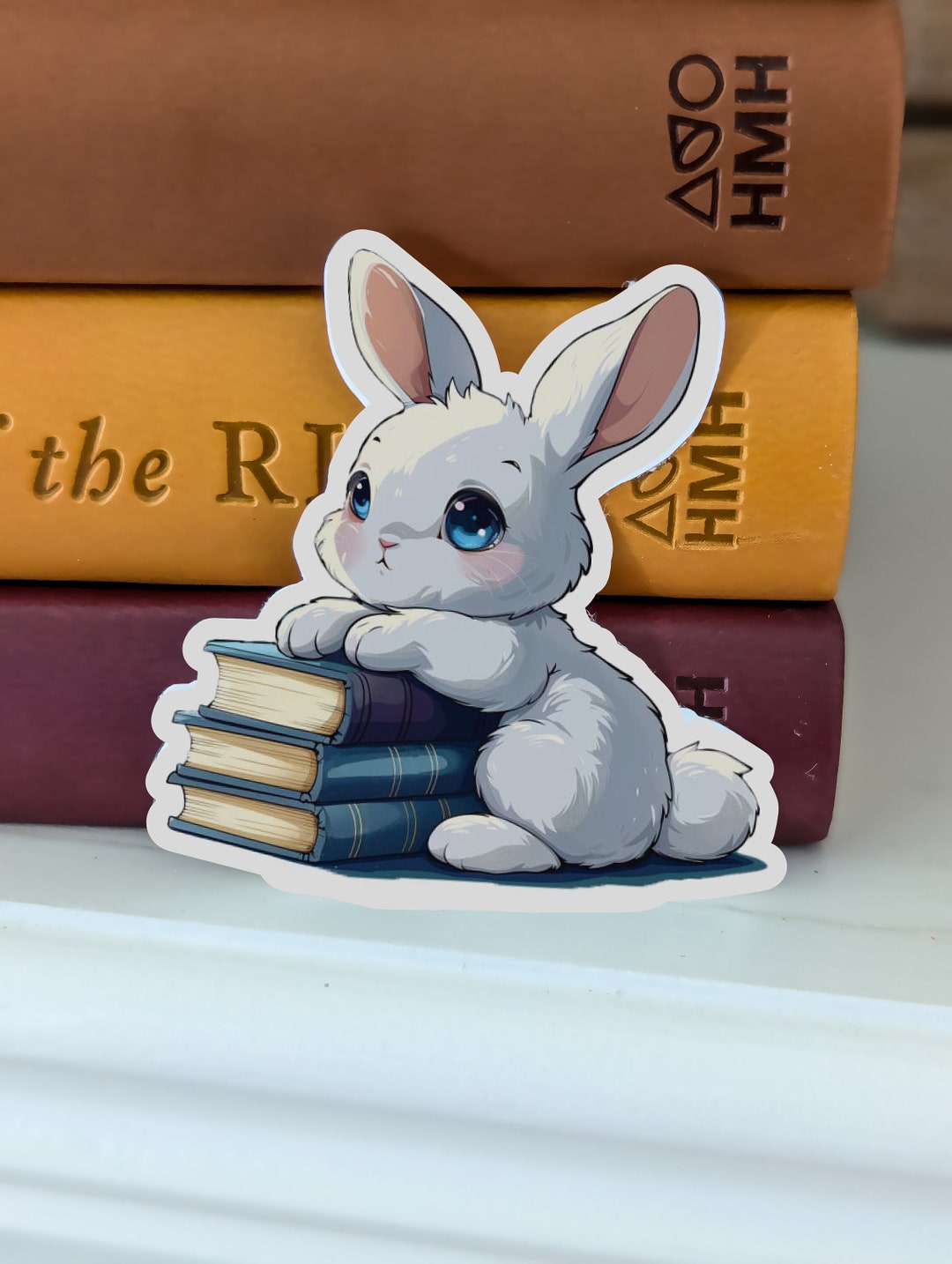 Cute Reading Rabbit Vinyl Sticker Book Lover Sticker, Bunny Lover ...