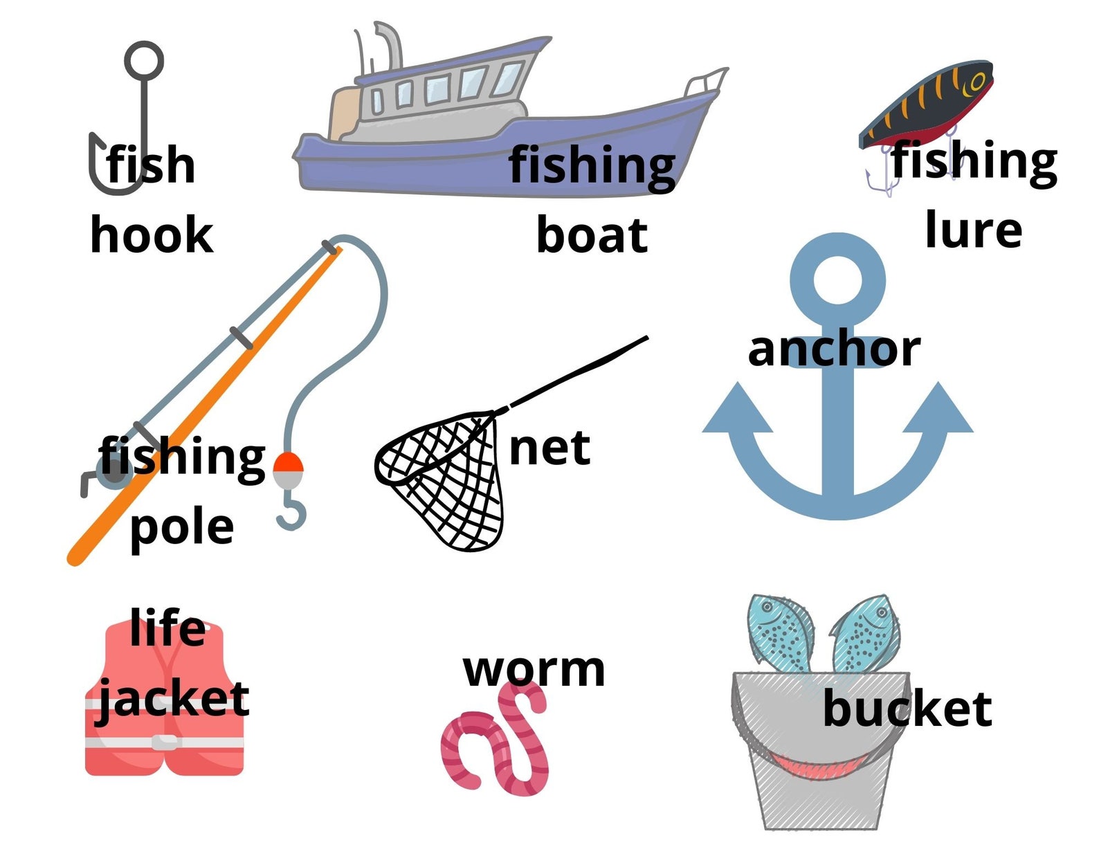 Fishing Theme Pictures and Words Learn to read printables Etsy