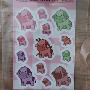 Baby Cow Sticker Sheet | Pink Cow Aesthetic Stickers | Kawaii Moo Stickers | Cute Vinyl Stickers for Journaling, Scrapbooking, Gifts