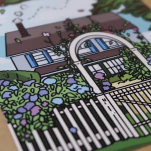postale à la maison d'hortensia | postale d'art floral | Carte de voeux vierge | Cadeau de pendaison de crémaillère | Carte postale fleurie pour courrier postal, oeuvre d'art murale ou cadre