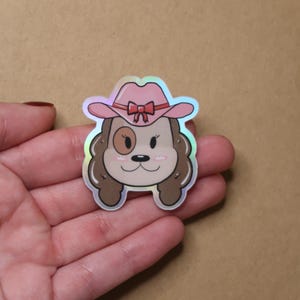 Cowgirl Posie Aufkleber, holographisch, süßer Hundeaufkleber, Cowboy Aufkleber, Kawaii Hundeaufkleber, langlebiger Aufkleber, wasserdichter Hundeaufkleber