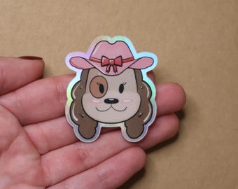 Pegatina de perro vaquera: Kawaii Posie, vinilo holográfico