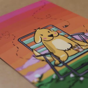 Impressão em miniatura de cachorro do pôr do sol, cartão postal de cachorro do pôr do sol, cartão postal holográfico, cartão postal de cachorro fofo frente e verso, papelaria de cachorro fofo
