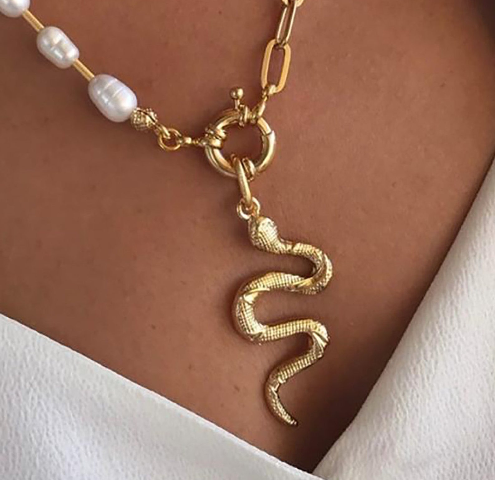 White Gold Dipped Snake Necklace Gold Plated Snake Necklace Etsy