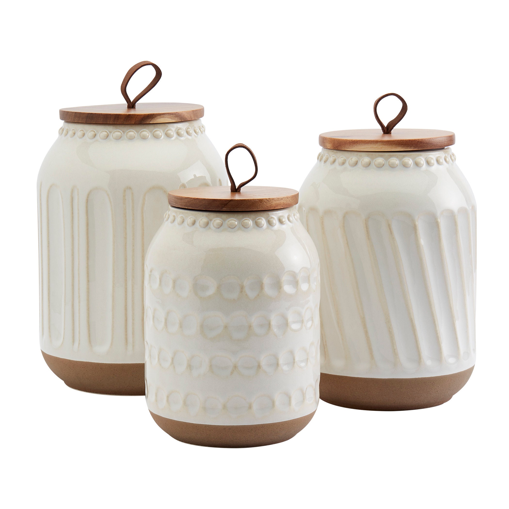 Canister Set of 3 Piece Embossed White Canister Set Stoneware Etsy