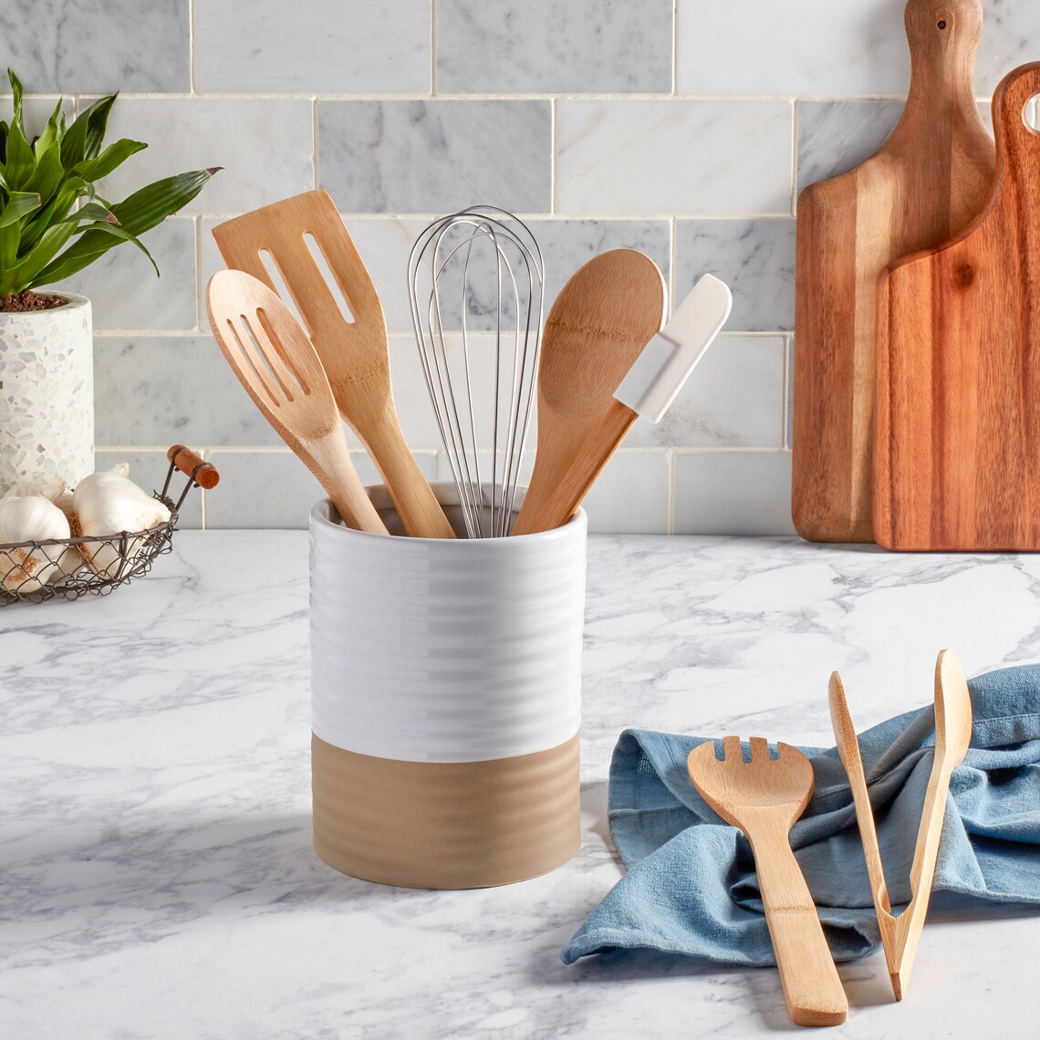 8Piece Kitchen Utensil Set Tub of Tools White Etsy