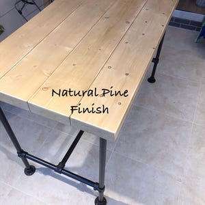 Chunky Breakfast Bar, Dining Table, Rustic 65mm Timber, 76cm - 110cm High, Industrial Black/Raw-Self Colour/Galvanised, AdjustableTube Legs image 13