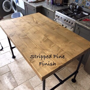 Chunky Breakfast Bar, Dining Table, Rustic 65mm Timber, 76cm - 110cm High, Industrial Black/Raw-Self Colour/Galvanised, AdjustableTube Legs image 11
