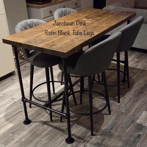 Breakfast Bar, High Dining Table, D58cm, 45mm Rustic Pine Timber, H75cm -H110cm, Industrial Black, Raw, or Galvanised Tube, Adjustable Feet image 20