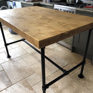 Chunky Breakfast Bar, Dining Table, Rustic 65mm Timber, 76cm - 110cm High, Industrial Black/Raw-Self Colour/Galvanised, AdjustableTube Legs image 9