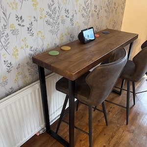 Industrial Breakfast Bar, 45cm and 58cm Depth, High Dining Table, Bistro, 45mm Rustic Timber, Black Industrial Leg, overall Height Options