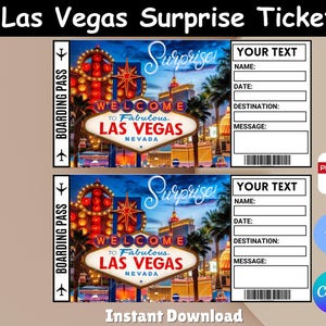Las Vegas Ticket Template,Personalized Surprise Trip Ticket,Printable Ticket Template, Vacation Ticket,Gift Ticket,Canva Editable template