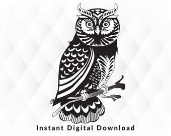 Owl Silhouette Vector, Clipart Illustration (Digital Download)