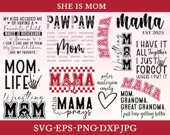 Mother's Day SVG Bundle, Mom Quotes & T-Shirt Designs, Mama Cut Files SVG PNG for Cricut, Digital Download