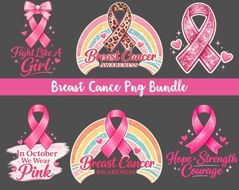Breast Cancer Awareness PNG Bundle, Pink Ribbon Sublimation Designs, Awareness Shirt PNG, DTF Transfer, Digital Download