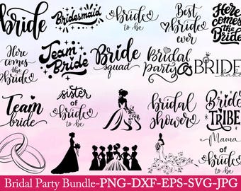 Bruidsfeest SVG-bundel, bruiloft en bruid gesneden bestanden, vrijgezellenshirt SVG PNG voor Cricut, digitale download