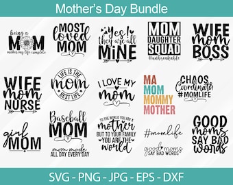 Mom Life SVG Bundle, Mama Quotes Cut Files, Mother's Day Shirt SVG PNG for Cricut, Mom Gift, Digital Download