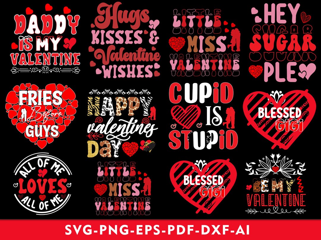 Valentine's Day SVG Bundle, Love Quotes & Hearts Cut Files, Valentine ...