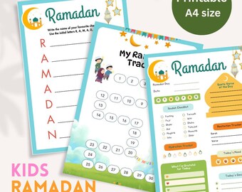 Kids Ramadan Planner, Habit Tracker, Islamic Journal (PDF Printable A4 Size)