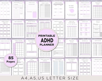 Printable ADHD Planner Bundle, Editable PDF, Goal Tracker, Weekly Schedule (Digital Download)