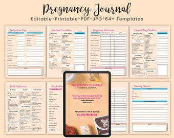 Planificateur de grossesse imprimable, journal de grossesse pour nouvelle maman, suivi semaine par semaine, journal du ventre rond, fichier PDF modifiable en téléchargement numérique
