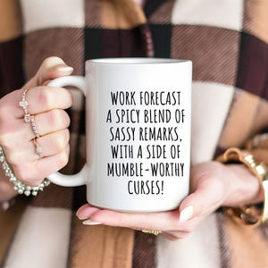 Funny gift for coworker, Work Forecast a spicy blend of sassy remarks mug, Funny Coffee Mug, co-worker leaving gift, employee