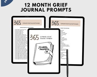 Grief Journal | 12-Month Guided Prompts Workbook (Printable PDF)
