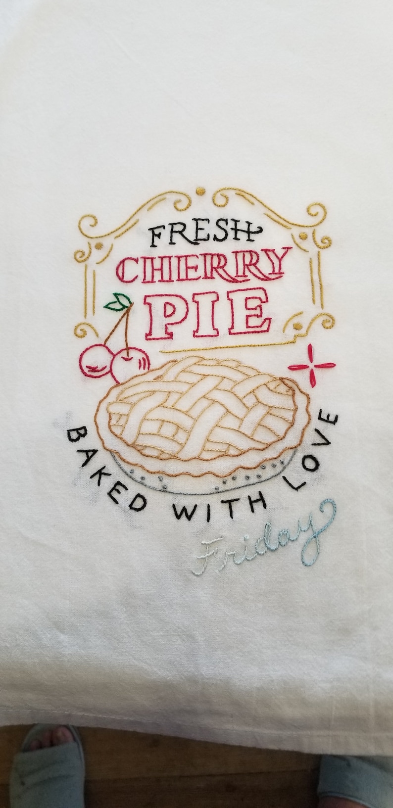 Set of 7 Hand Embroidered T-Towel Pies