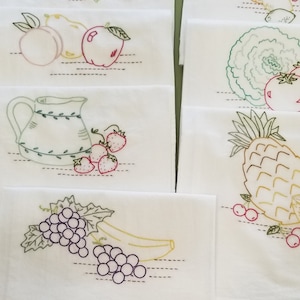 Set of 7 Hand Embroidered T-Towel Fruit/Veggies