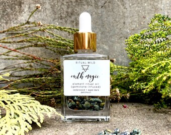 Earth Magic: Aceite ritual de elementos con infusión de piedras preciosas Perfume natural con aceites esenciales de cedro y pachulí con cristales de jaspe de Kambaba