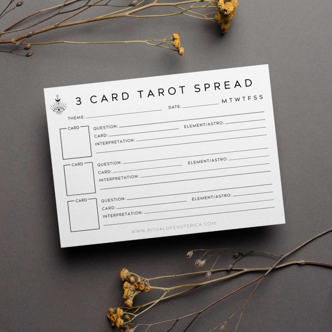 3 Card Tarot Spread Journal Notepad, Witchy Magic Practice Ritual ...